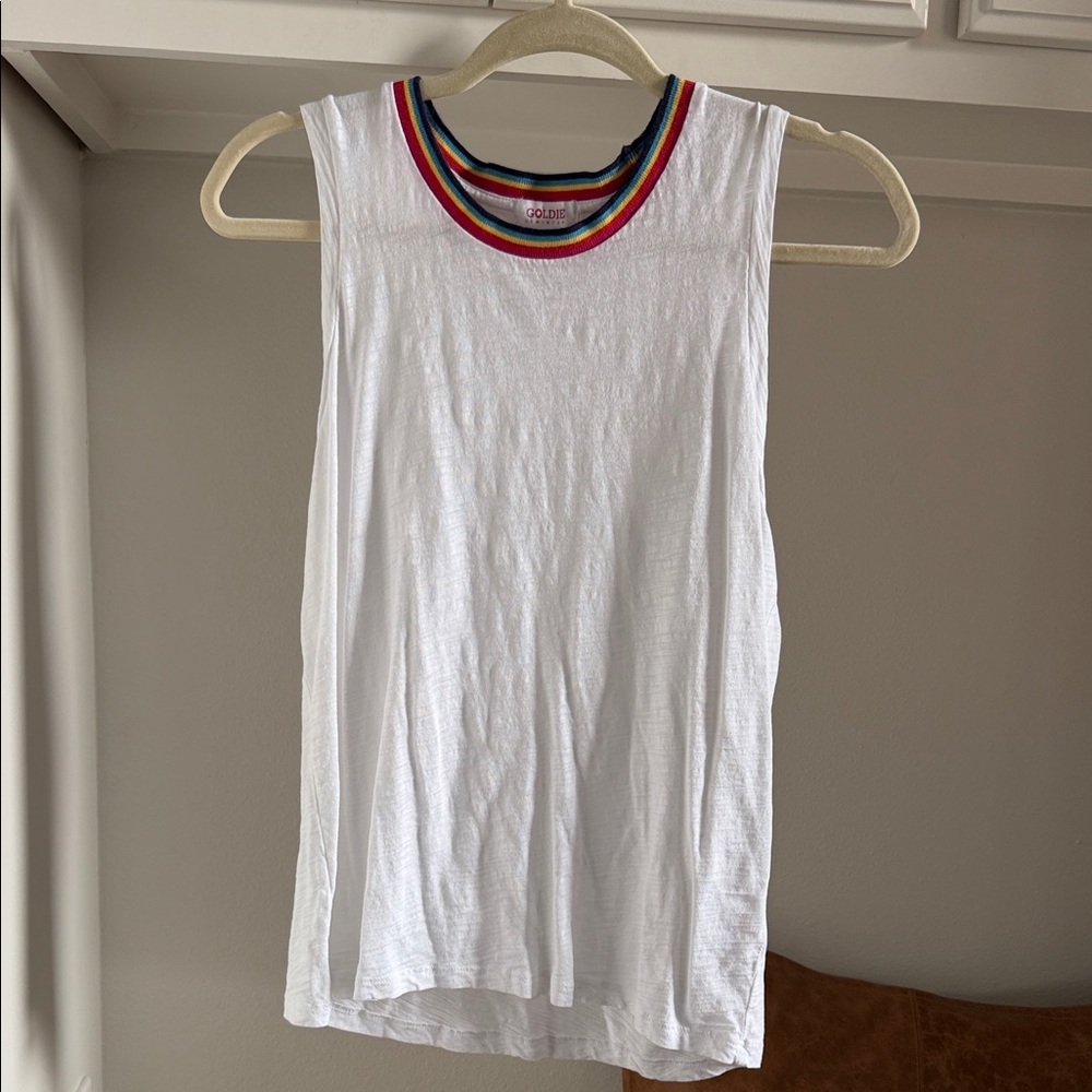 Goldie Evereve White Top with Rainbow Trim